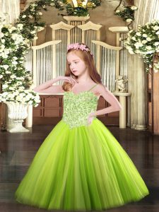 Floor Length Yellow Green Winning Pageant Gowns Tulle Sleeveless Appliques