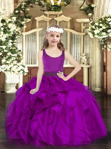 Fantastic Floor Length Fuchsia Glitz Pageant Dress Scoop Sleeveless Zipper