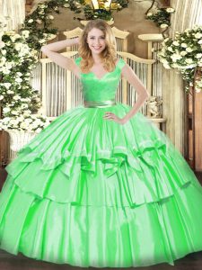 Charming V-neck Sleeveless Tulle Quinceanera Dresses Beading and Ruffled Layers Zipper