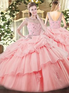 Beading and Ruffles and Pick Ups Quinceanera Gown Baby Pink Zipper Sleeveless Floor Length