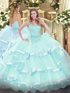 Ball Gowns Quince Ball Gowns Apple Green Straps Organza Sleeveless Floor Length Zipper