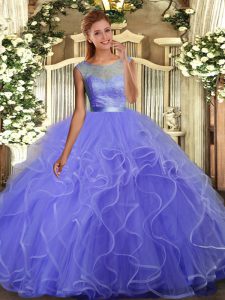 Great Scoop Sleeveless Vestidos de Quinceanera Floor Length Ruffles Lavender Organza