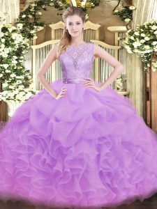 Organza Sleeveless Floor Length Ball Gown Prom Dress and Lace and Ruffles