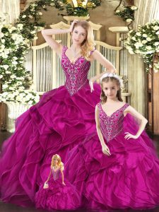 Floor Length Ball Gowns Sleeveless Fuchsia Sweet 16 Dresses Lace Up