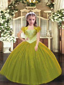 Olive Green Straps Lace Up Beading Little Girls Pageant Dress Sleeveless