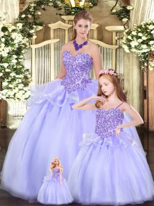 Sweetheart Sleeveless Lace Up Sweet 16 Dress Lavender Tulle