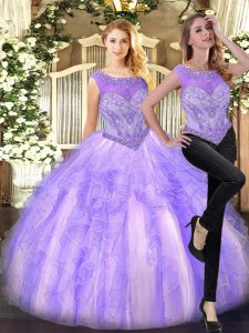 Unique Scoop Sleeveless Zipper Quinceanera Gown Lilac Tulle