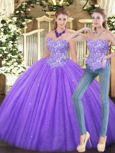 Eggplant Purple Sweetheart Neckline Appliques Sweet 16 Quinceanera Dress Sleeveless Zipper
