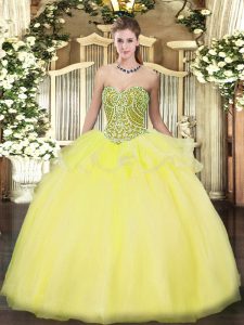 Yellow Sweetheart Neckline Beading and Ruffles Vestidos de Quinceanera Sleeveless Lace Up