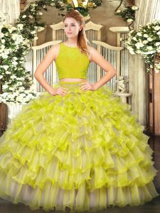 Hot Sale Tulle Sleeveless Floor Length 15th Birthday Dress and Ruffled Layers