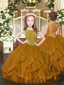 Brown Sleeveless Beading and Ruffles Floor Length Pageant Dress Womens