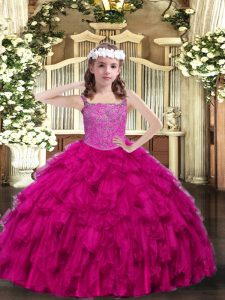 Sleeveless Beading and Ruffles Lace Up Pageant Gowns