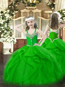 Perfect Ball Gowns Pageant Dress for Teens Green Straps Organza Sleeveless Floor Length Lace Up