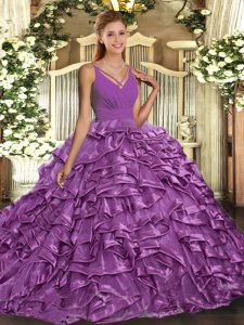 Cute Sleeveless Sweep Train Backless With Train Ruffles Quinceanera Gown