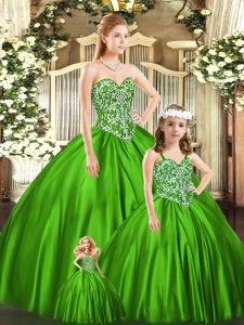 Comfortable Organza Sweetheart Sleeveless Lace Up Beading Ball Gown Prom Dress in Green