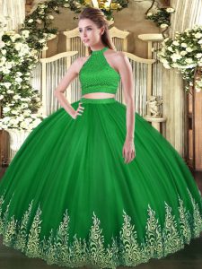 Modest Floor Length Ball Gowns Sleeveless Green 15th Birthday Dress Backless