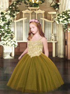 Inexpensive Brown Spaghetti Straps Lace Up Appliques Pageant Dresses Sleeveless