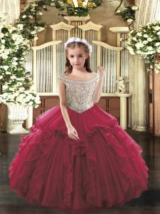 Fashion Sleeveless Beading and Ruffles Lace Up Custom Made Pageant Dress