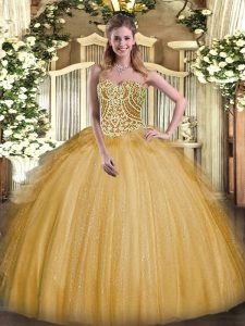 Sweetheart Sleeveless Organza Quinceanera Gown Beading and Ruffles Lace Up