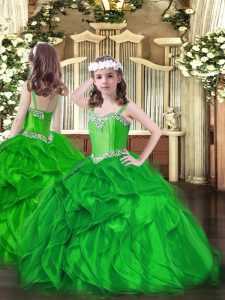 Straps Sleeveless Lace Up Pageant Gowns Green Organza