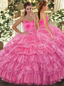 Flirting Floor Length Rose Pink Vestidos de Quinceanera Sweetheart Sleeveless Lace Up