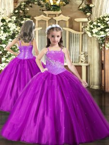 Tulle Sleeveless Floor Length Girls Pageant Dresses and Beading