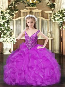 Sleeveless Beading and Ruffles Lace Up Kids Formal Wear