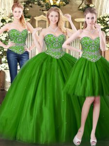 Best Selling Beading Sweet 16 Dresses Dark Green Lace Up Sleeveless Floor Length