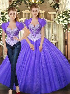 New Arrival Purple Straps Lace Up Beading Ball Gown Prom Dress Sleeveless
