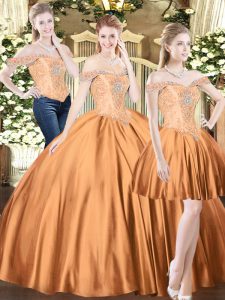 Brown Sweet 16 Quinceanera Dress Military Ball and Sweet 16 and Quinceanera with Beading Off The Shoulder Sleeveless Lace Up