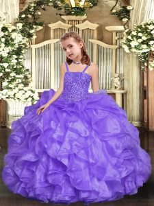 Beading and Ruffles Little Girls Pageant Dress Wholesale Lavender Lace Up Sleeveless Floor Length