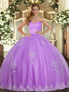 Dazzling Sleeveless Floor Length Beading and Appliques Lace Up Sweet 16 Dresses with Lavender