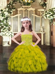 Organza Sleeveless Floor Length Little Girls Pageant Gowns and Beading and Ruffles