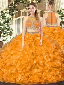 Colorful Sleeveless Beading and Ruffles Zipper Quinceanera Dresses