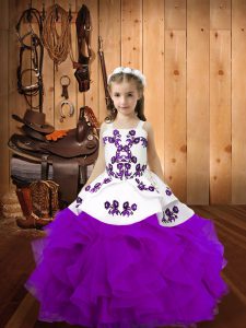 Straps Sleeveless Organza Child Pageant Dress Embroidery and Ruffles Lace Up