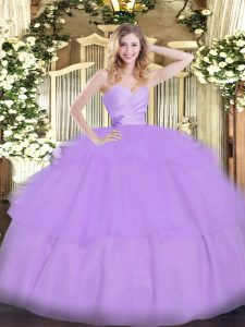 Beading and Ruffled Layers Quinceanera Dresses Lavender Lace Up Sleeveless Floor Length