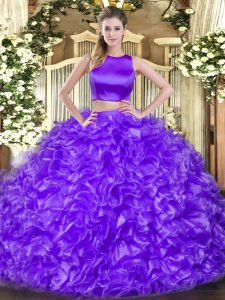 Ruffles 15th Birthday Dress Eggplant Purple Criss Cross Sleeveless Floor Length