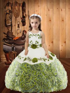 Multi-color Sleeveless Floor Length Embroidery and Ruffles Lace Up Evening Gowns