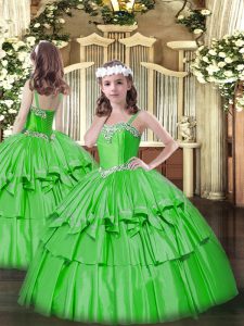 Customized Ball Gowns Pageant Dress Womens Green Straps Organza and Taffeta Sleeveless Floor Length Lace Up