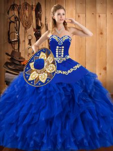 Captivating Ball Gowns 15th Birthday Dress Blue Sweetheart Satin and Organza Sleeveless Floor Length Lace Up