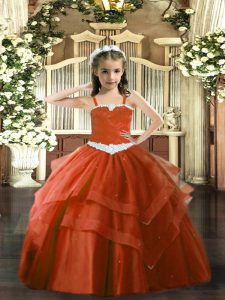 New Arrival Sleeveless Lace Up Floor Length Appliques and Ruffled Layers Pageant Dress Toddler