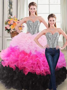 Multi-color Sleeveless Floor Length Beading and Ruffles Lace Up Vestidos de Quinceanera