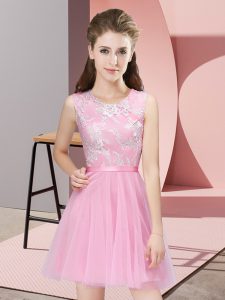 Trendy Mini Length A-line Sleeveless Pink Quinceanera Court of Honor Dress Side Zipper