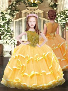 Exquisite Floor Length Ball Gowns Sleeveless Orange Pageant Gowns Zipper