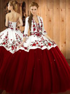 Colorful Satin and Tulle Sleeveless Floor Length 15 Quinceanera Dress and Embroidery