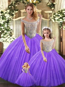 Designer Bateau Sleeveless Tulle Quinceanera Dresses Beading Lace Up