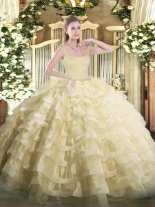 Organza Sleeveless Floor Length Sweet 16 Dresses and Beading and Ruffled Layers
