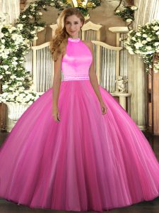 Floor Length Ball Gowns Sleeveless Rose Pink Sweet 16 Dress Backless