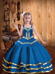 Custom Fit Straps Sleeveless Organza Pageant Dress for Womens Embroidery and Ruffled Layers Lace Up