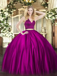 Fuchsia Halter Top Neckline Ruching Quinceanera Gown Sleeveless Zipper